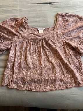 Mossimo Supply Co. Mauve Pink Floral Square-Neck Puff Sleeve Blouse